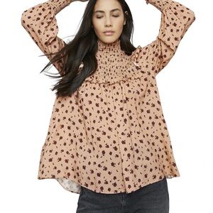 Glamorous Floral Smocked Blouse - Peach and Burgundy Small